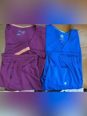 Scrub Joy & HeartSoul Medical Scrub Sets - Burgundy and Royal Blue 2 sets M